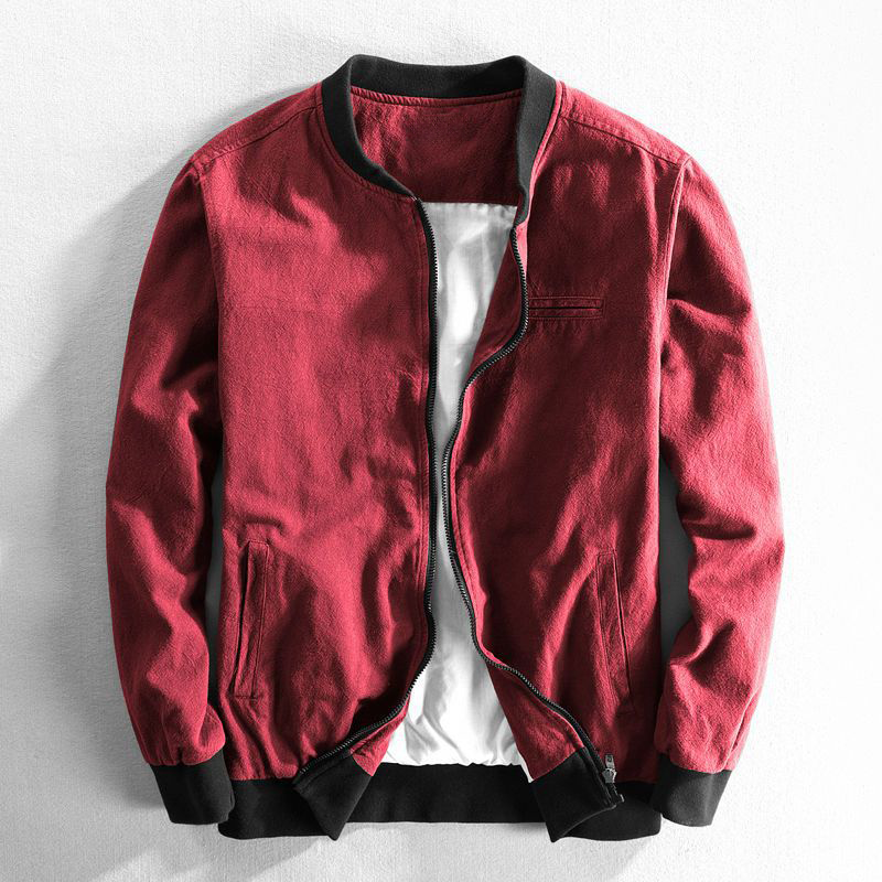 VERMILLION LINEN BOMBER JACKET
