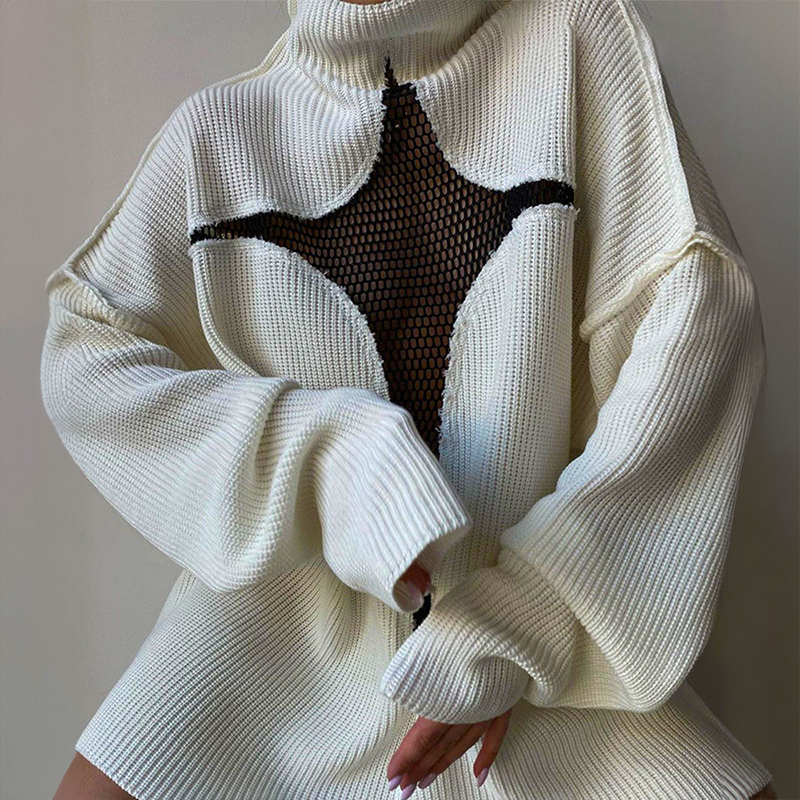 Y2K CULTURE MESH TURTLENECK SWEATER