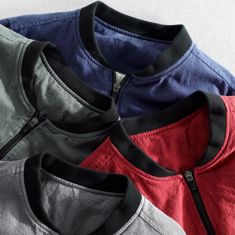 VERMILLION LINEN BOMBER JACKET