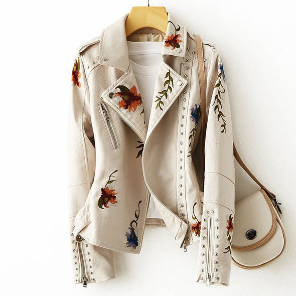 Emilia-Calou Retro Floral Print Leather Jacket