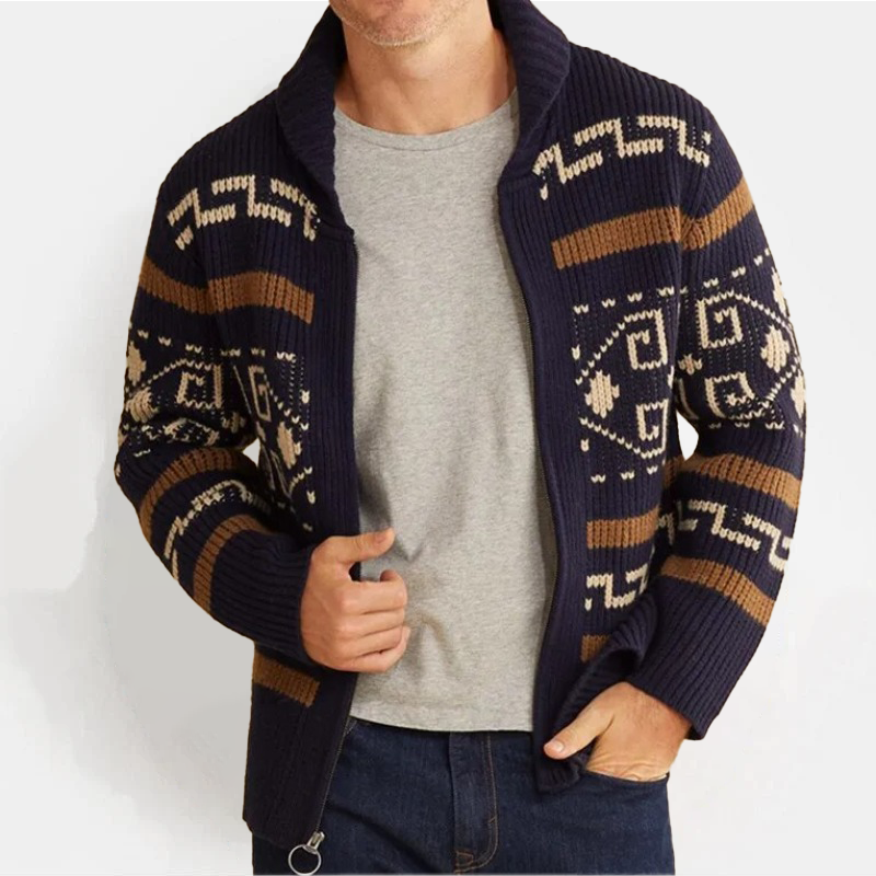VINCÉNZO CLASSIC JACQUARD KNIT CARDIGAN