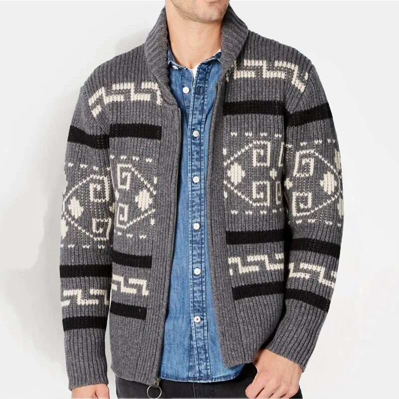 VINCÉNZO CLASSIC JACQUARD KNIT CARDIGAN