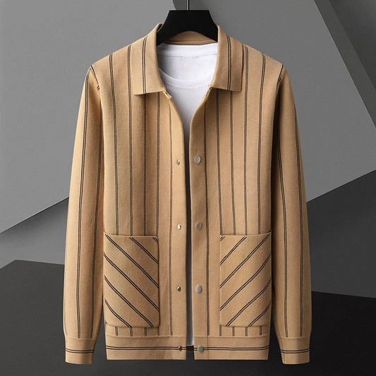XAVIÉR-DOÎR PINSTRIPE VIRGIN WOOL CARDIGAN