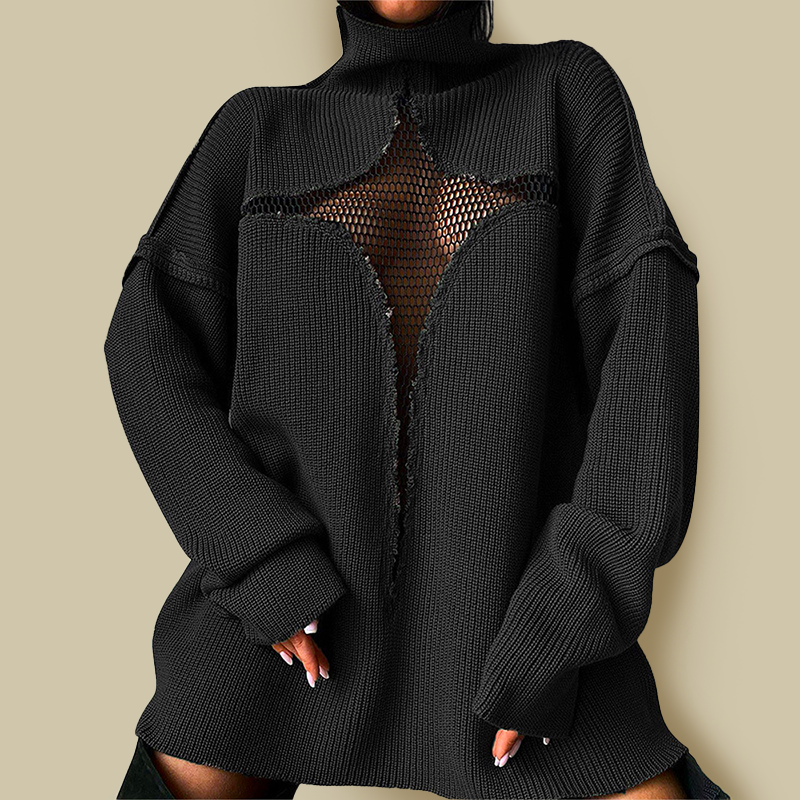 Y2K CULTURE MESH TURTLENECK SWEATER