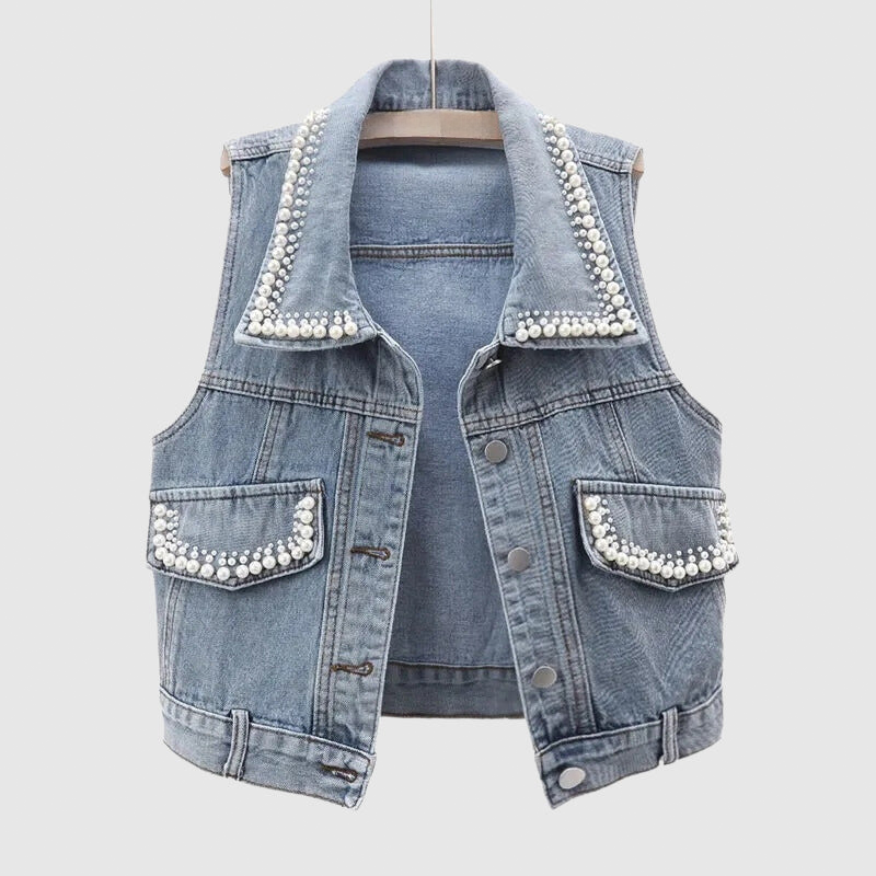 Anabelle Intricate Pearl Denim Vest