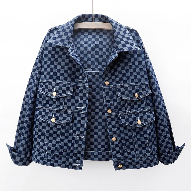 Chloeé Azur Checkered Denim Jacket