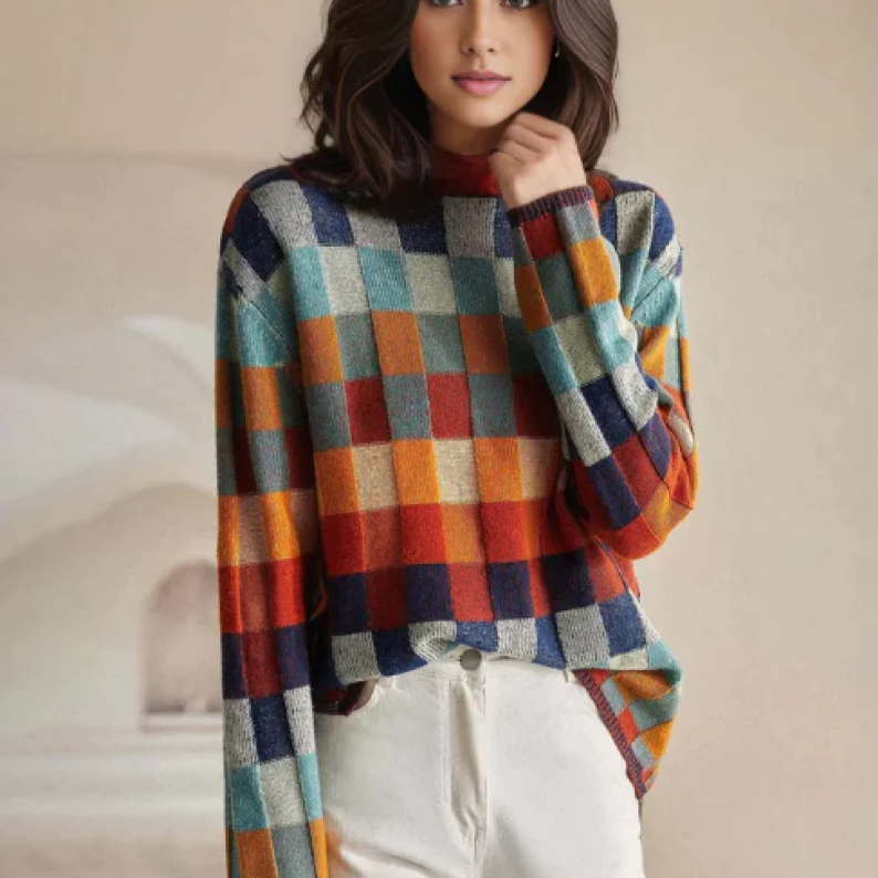 CASHMERE CHIC PATCHWORK TURTLENECK